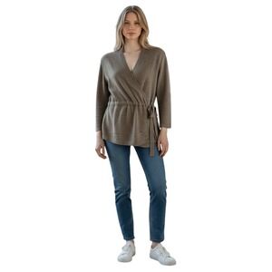 Steven Alan Cardigan Womens M/L Gray Wrap Style 100% Wool Shawl Collar Sweater
